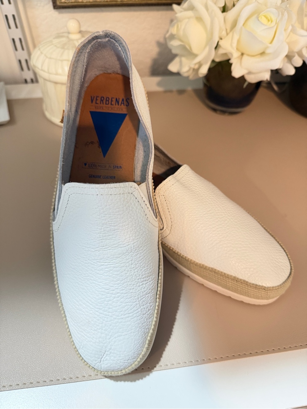 Verbenas Woman's White Leather Slip-On Loafers